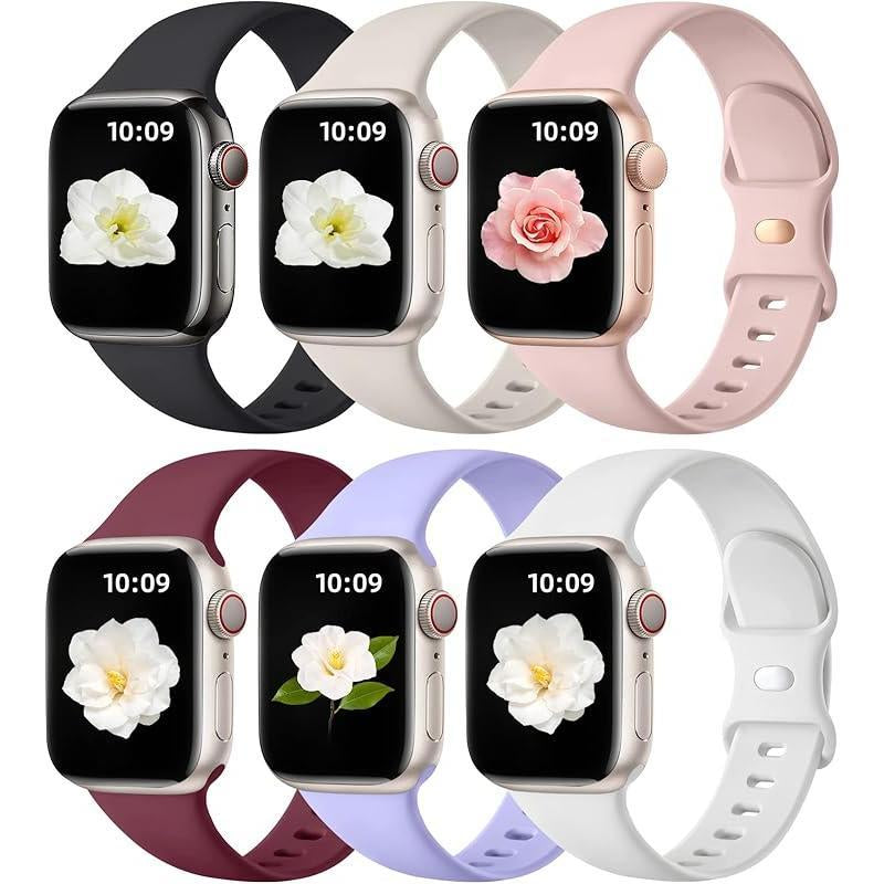 Apple 6 Pack Compatible Replacement Bands for Iwatch 38Mm, 40Mm, 41Mm, 42Mm, 44Mm, 45Mm, 46Mm, 49Mm Soft Silicone Sport Bands for Women & Men