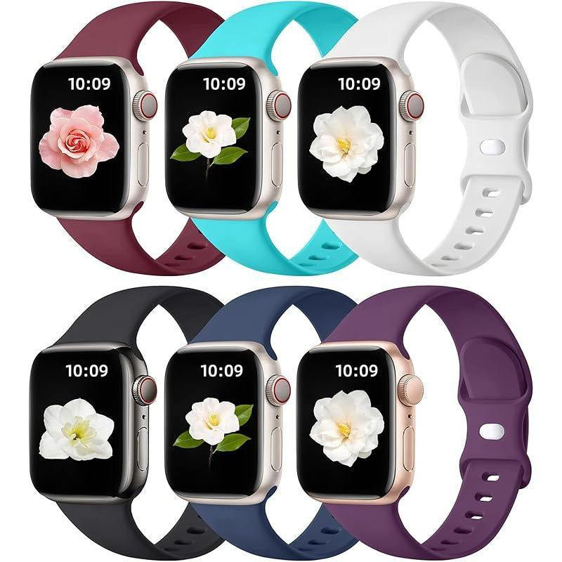 Apple 6 Pack Compatible Replacement Bands for Iwatch 38Mm, 40Mm, 41Mm, 42Mm, 44Mm, 45Mm, 46Mm, 49Mm Soft Silicone Sport Bands for Women & Men