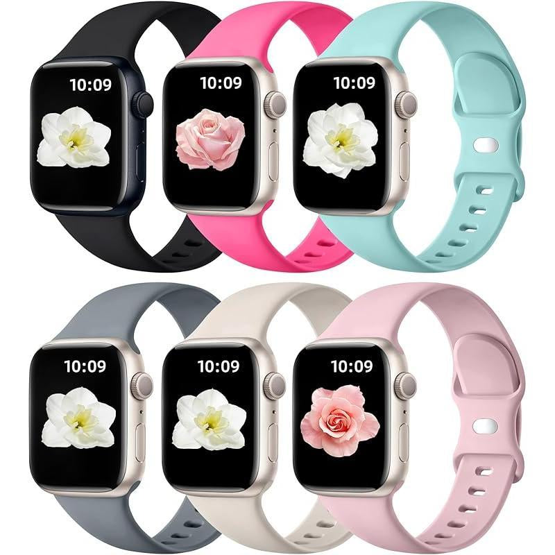 Apple 6 Pack Compatible Replacement Bands for Iwatch 38Mm, 40Mm, 41Mm, 42Mm, 44Mm, 45Mm, 46Mm, 49Mm Soft Silicone Sport Bands for Women & Men