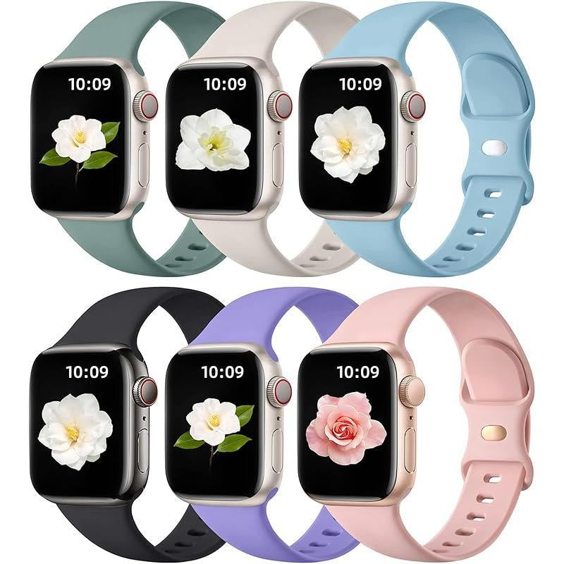 Apple 6 Pack Compatible Replacement Bands for Iwatch 38Mm, 40Mm, 41Mm, 42Mm, 44Mm, 45Mm, 46Mm, 49Mm Soft Silicone Sport Bands for Women & Men