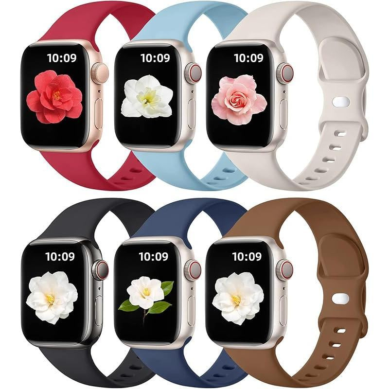 Apple 6 Pack Compatible Replacement Bands for Iwatch 38Mm, 40Mm, 41Mm, 42Mm, 44Mm, 45Mm, 46Mm, 49Mm Soft Silicone Sport Bands for Women & Men