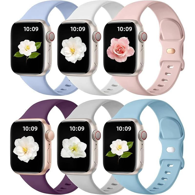 Apple 6 Pack Compatible Replacement Bands for Iwatch 38Mm, 40Mm, 41Mm, 42Mm, 44Mm, 45Mm, 46Mm, 49Mm Soft Silicone Sport Bands for Women & Men