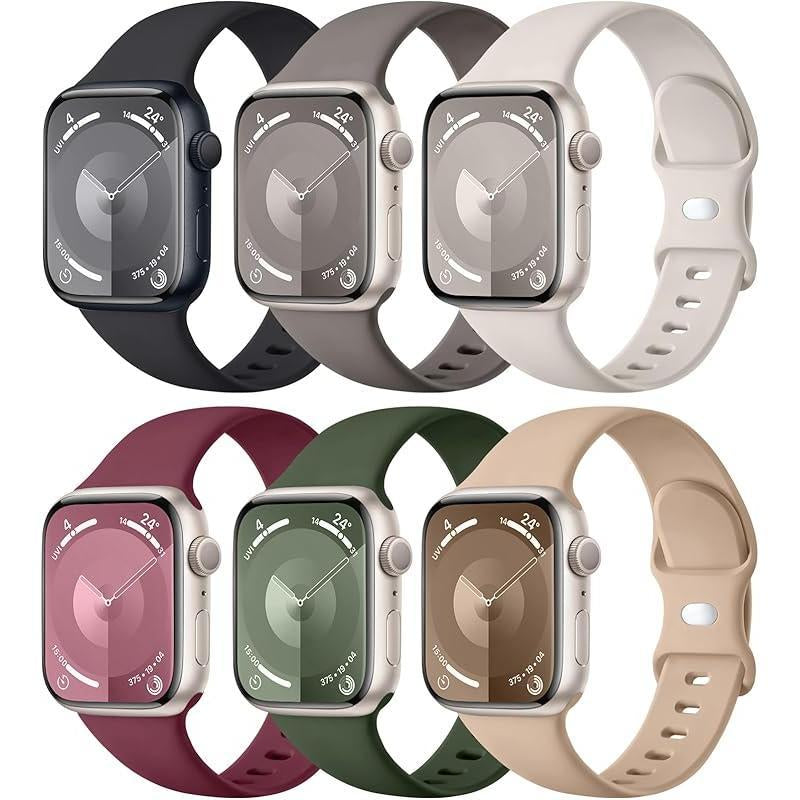 Apple 6 Pack Compatible Replacement Bands for Iwatch 38Mm, 40Mm, 41Mm, 42Mm, 44Mm, 45Mm, 46Mm, 49Mm Soft Silicone Sport Bands for Women & Men