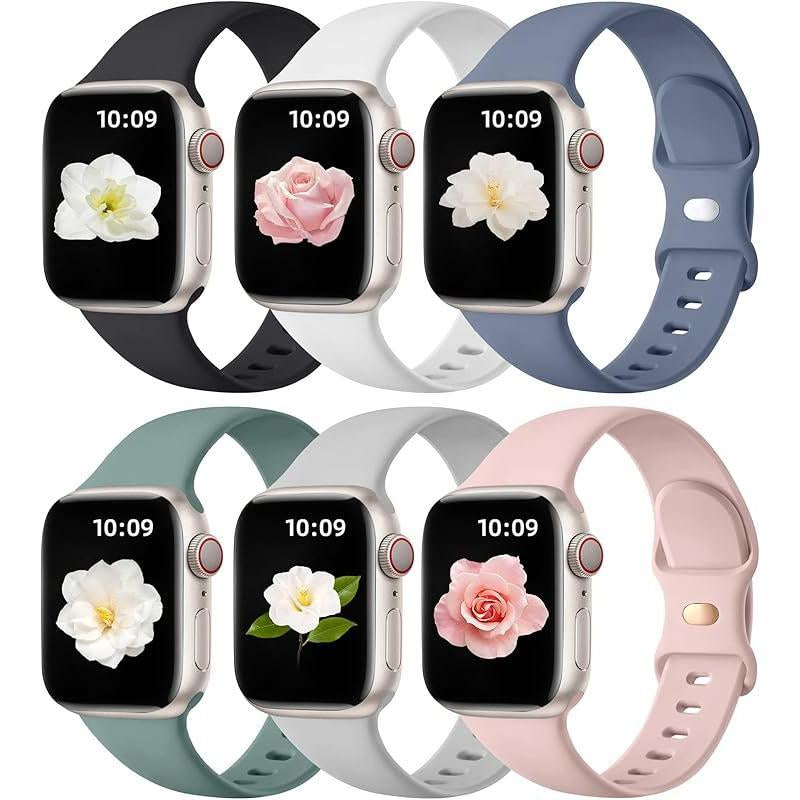 Apple 6 Pack Compatible Replacement Bands for Iwatch 38Mm, 40Mm, 41Mm, 42Mm, 44Mm, 45Mm, 46Mm, 49Mm Soft Silicone Sport Bands for Women & Men