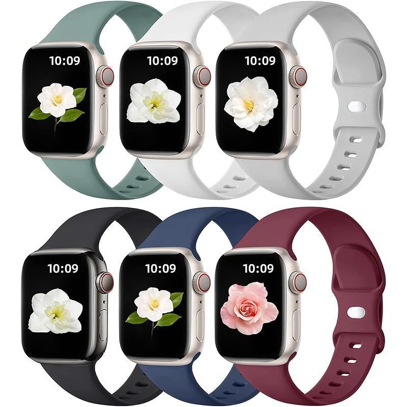 Apple 6 Pack Compatible Replacement Bands for Iwatch 38Mm, 40Mm, 41Mm, 42Mm, 44Mm, 45Mm, 46Mm, 49Mm Soft Silicone Sport Bands for Women & Men