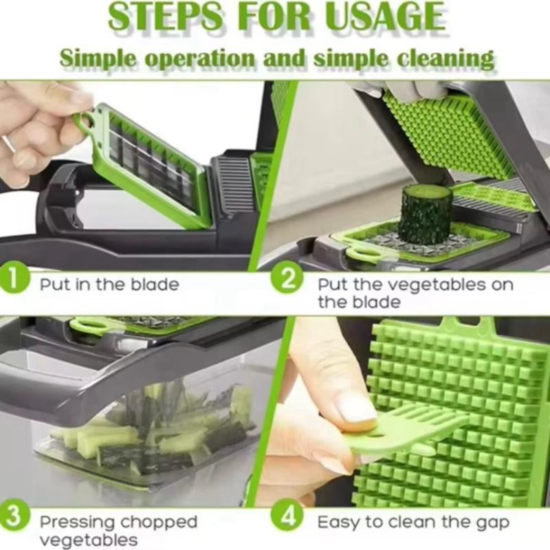 16 in 1 Vegetable Chopper, Food Chopper, Onion and Cheese Slices, Mandoline Slicer N Cheese Grater with 8 Blades, for Kitchen Use Including Dark Grey Container and Strainer