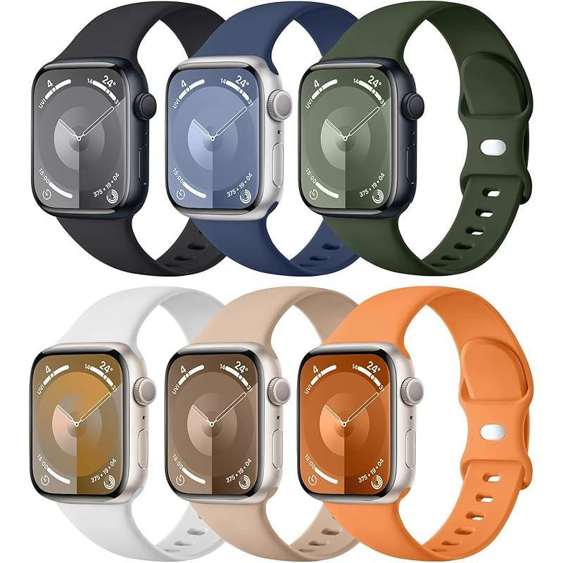 Apple 6 Pack Compatible Replacement Bands for Iwatch 38Mm, 40Mm, 41Mm, 42Mm, 44Mm, 45Mm, 46Mm, 49Mm Soft Silicone Sport Bands for Women & Men