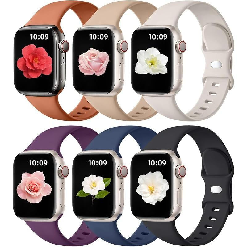 Apple 6 Pack Compatible Replacement Bands for Iwatch 38Mm, 40Mm, 41Mm, 42Mm, 44Mm, 45Mm, 46Mm, 49Mm Soft Silicone Sport Bands for Women & Men