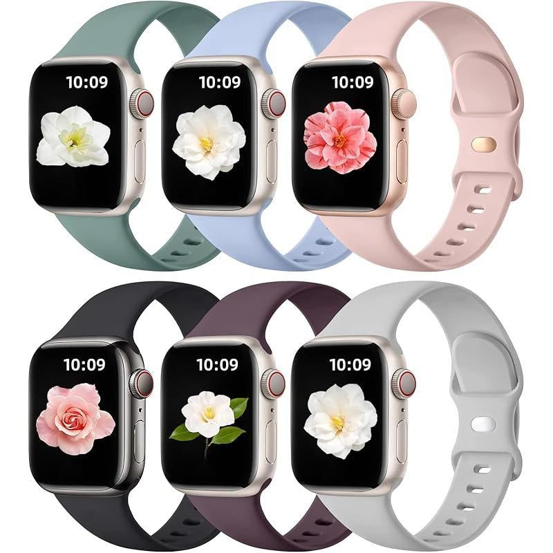 Apple 6 Pack Compatible Replacement Bands for Iwatch 38Mm, 40Mm, 41Mm, 42Mm, 44Mm, 45Mm, 46Mm, 49Mm Soft Silicone Sport Bands for Women & Men