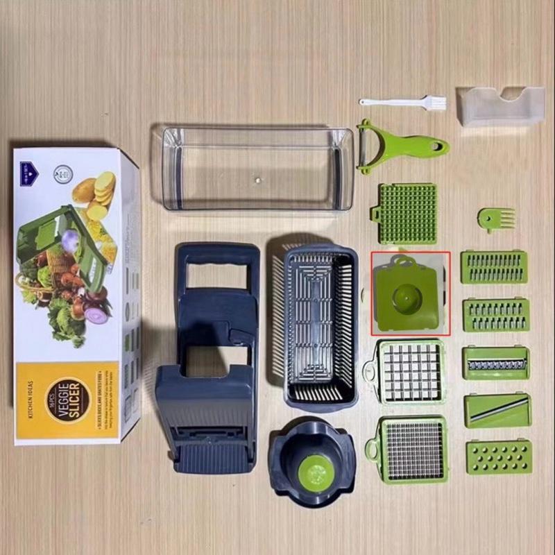 16 in 1 Vegetable Chopper, Food Chopper, Onion and Cheese Slices, Mandoline Slicer N Cheese Grater with 8 Blades, for Kitchen Use Including Dark Grey Container and Strainer