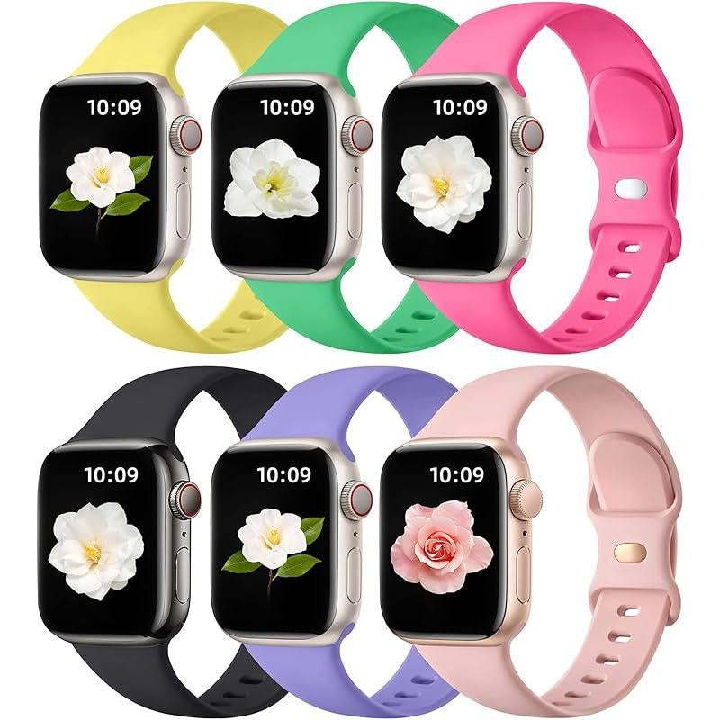 Apple 6 Pack Compatible Replacement Bands for Iwatch 38Mm, 40Mm, 41Mm, 42Mm, 44Mm, 45Mm, 46Mm, 49Mm Soft Silicone Sport Bands for Women & Men