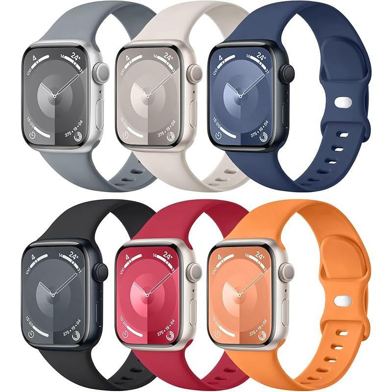 Apple 6 Pack Compatible Replacement Bands for Iwatch 38Mm, 40Mm, 41Mm, 42Mm, 44Mm, 45Mm, 46Mm, 49Mm Soft Silicone Sport Bands for Women & Men